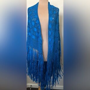 Blue Fringe Knit Shawl